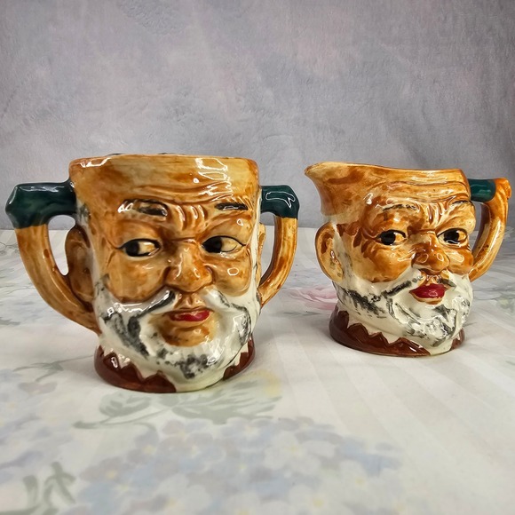 Vintage Ceramic Old Man Face Creamer‎ and Sugar Bowl Set with Lids - Picture 10 of 10
